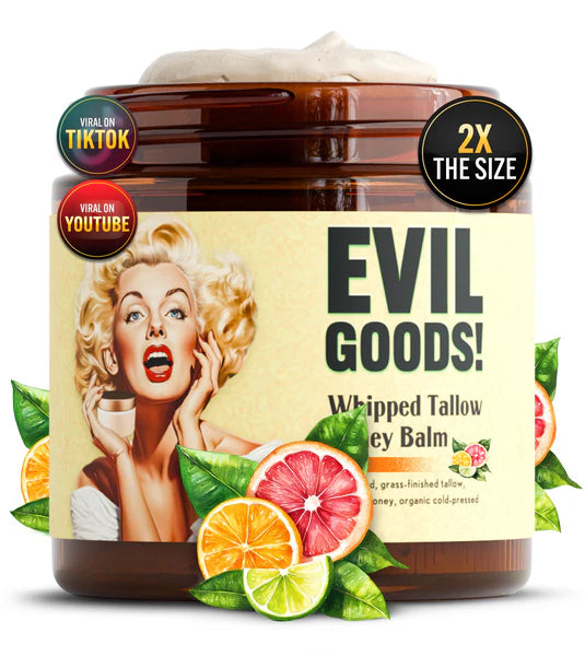 EVIL GOODS! Whipped Beef Tallow and Manuka Honey Balm, 4oz, Organic Face Cream, Moisturizer, Body Lotion, Skin Care and Lip Balm